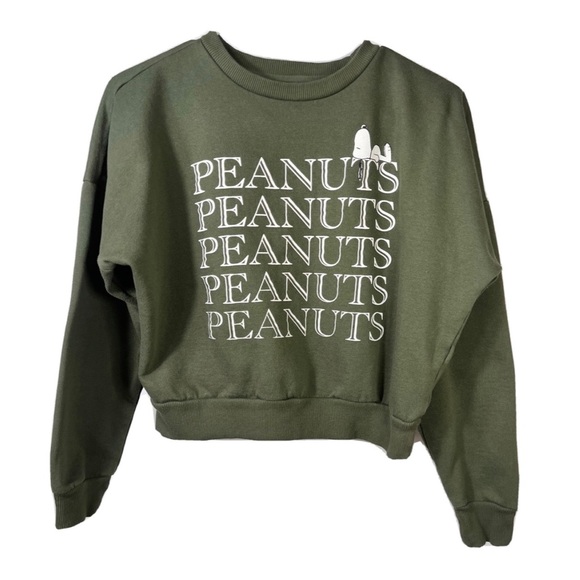 Peanuts Snoopy Crop Sweatshirt Crewneck Green Womens Size‎ Medium - Picture 1 of 5